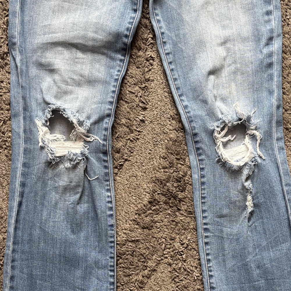 Kut from the Kloth Light/Medium Blue Distressed Flare Jeans - Picture 4 of 7